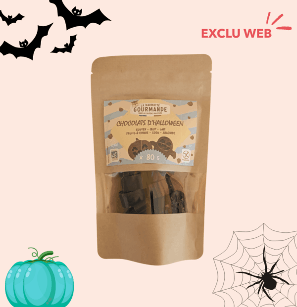 Sachet figurines chocolats sans lait sans allergènes majeurs Halloween 80g