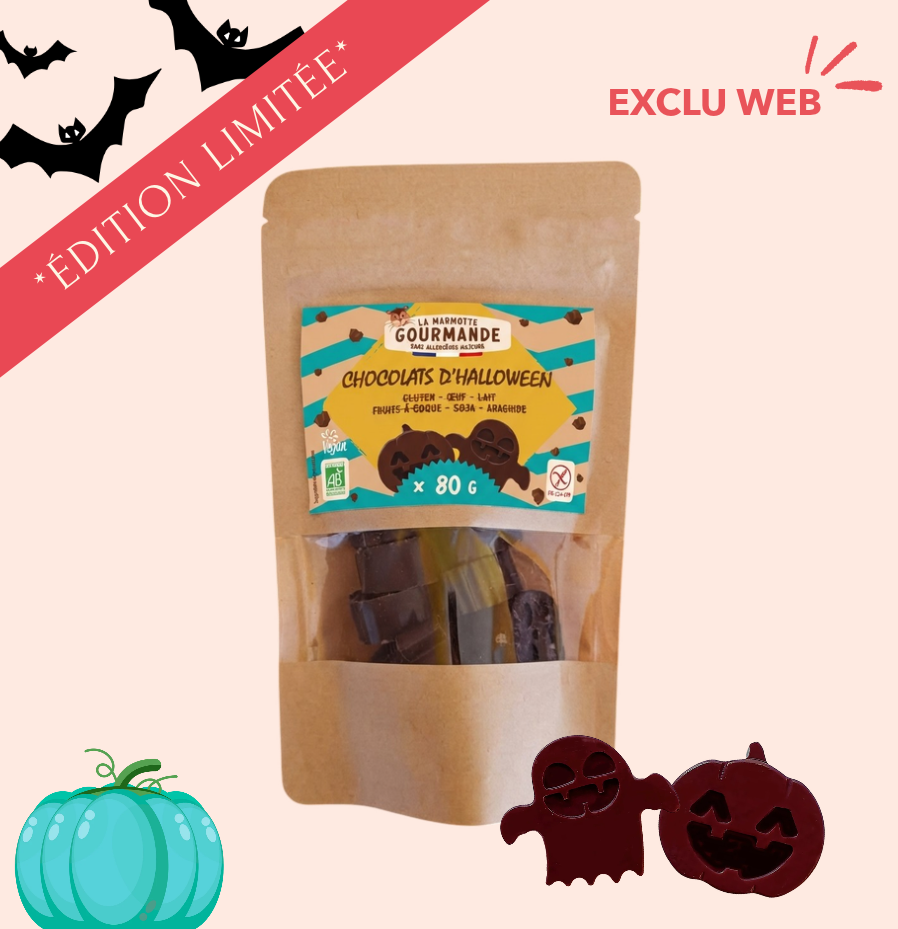Figurines chocolats Halloween sans lait sans fruits à coque