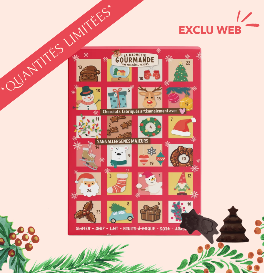 Calendrier de l'avent chocolat sans lait sans fruits à coque