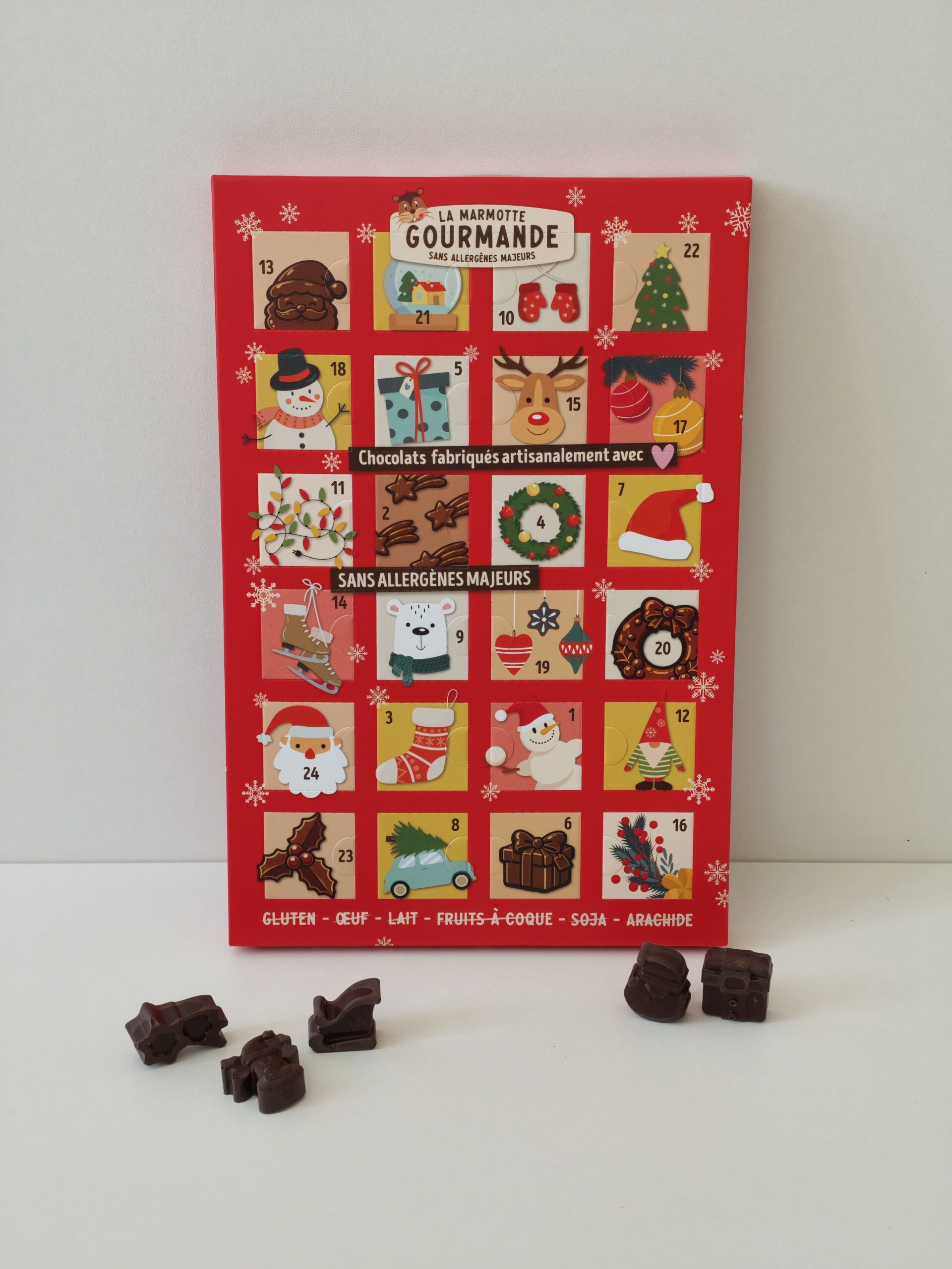 Calendrier de l'avent chocolats sans fruits à coque